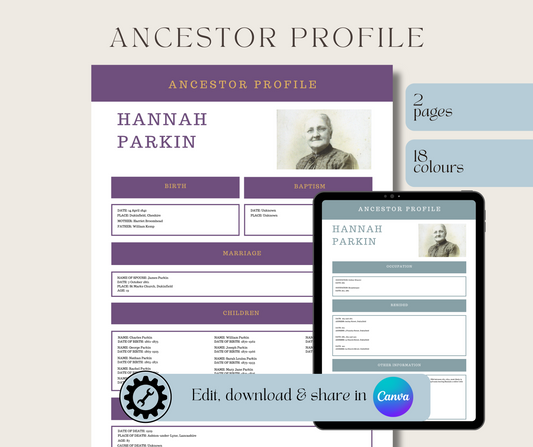 Ancestor Profile Template for Family History Organisation (CANVA)