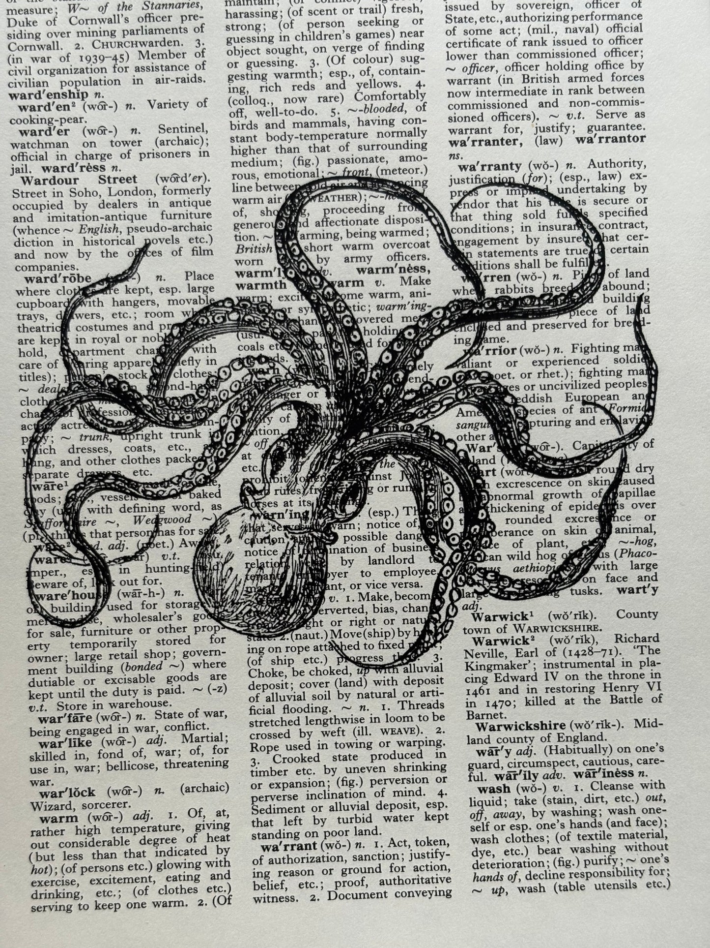 Antique Octopus Dictionary Page Wall Art | Dark Cottagecore Gothic Print