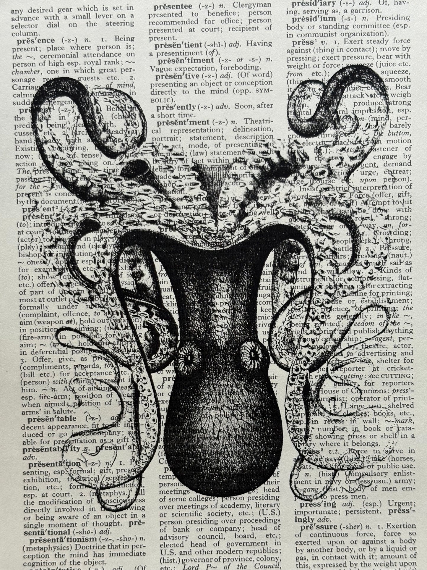 Antique Octopus Dictionary Page Wall Art | Dark Cottagecore Gothic Sea Creature Prints | Set of 3