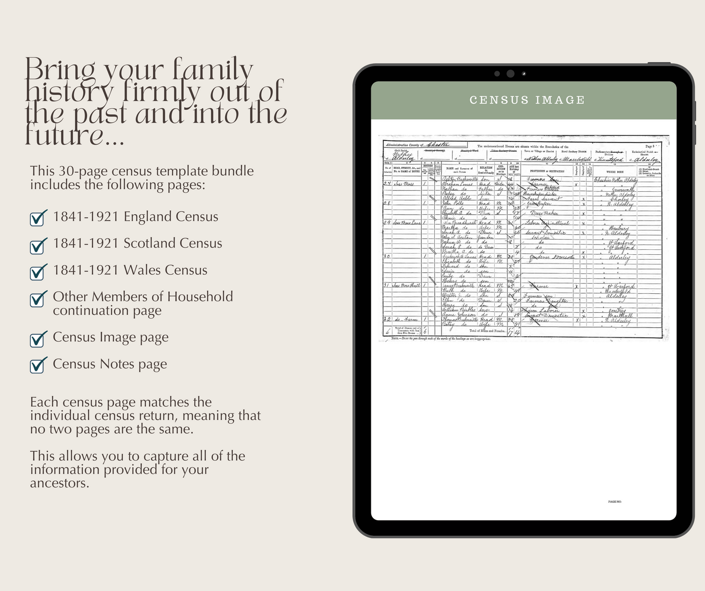 1841-1921 England, Scotland and Wales UK Census Template Bundle for Family History Organisation (CANVA)