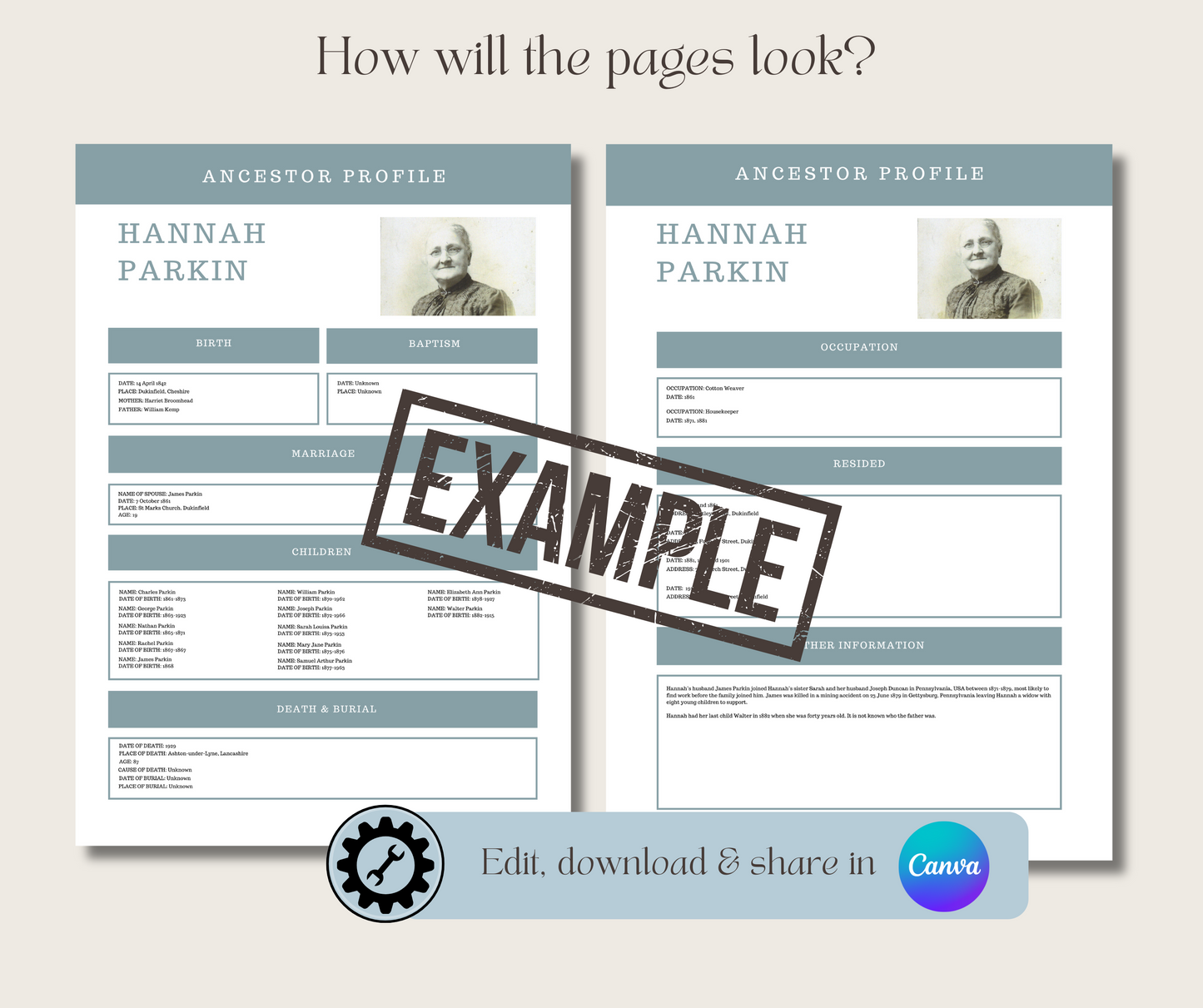 Ancestor Profile Template for Family History Organisation (CANVA)