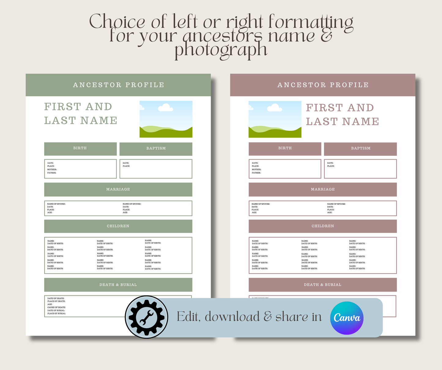 Ancestor Profile Template for Family History Organisation (CANVA)