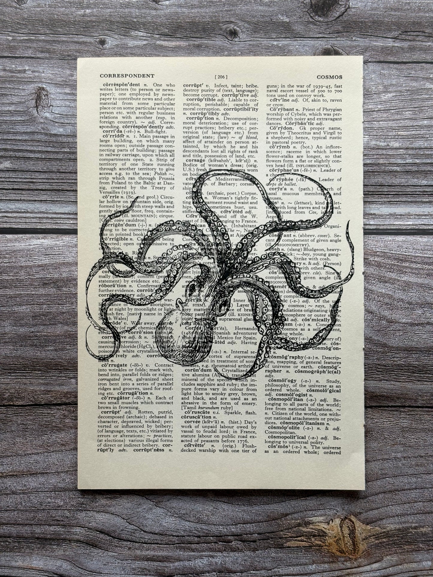 Antique Octopus Dictionary Page Wall Art | Dark Cottagecore Gothic Print