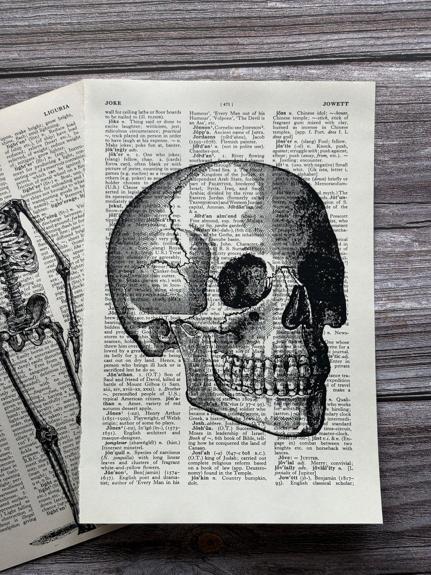 Antique Human Skull and Skeleton Anatomy Dictionary Page Wall Art | Dark Cottagecore Gothic Prints | Set of 2
