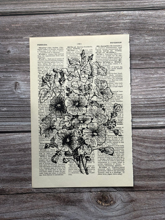 Antique Laverta Trimestris Flower Dictionary Page Wall Art | Dark Cottagecore Gothic Print