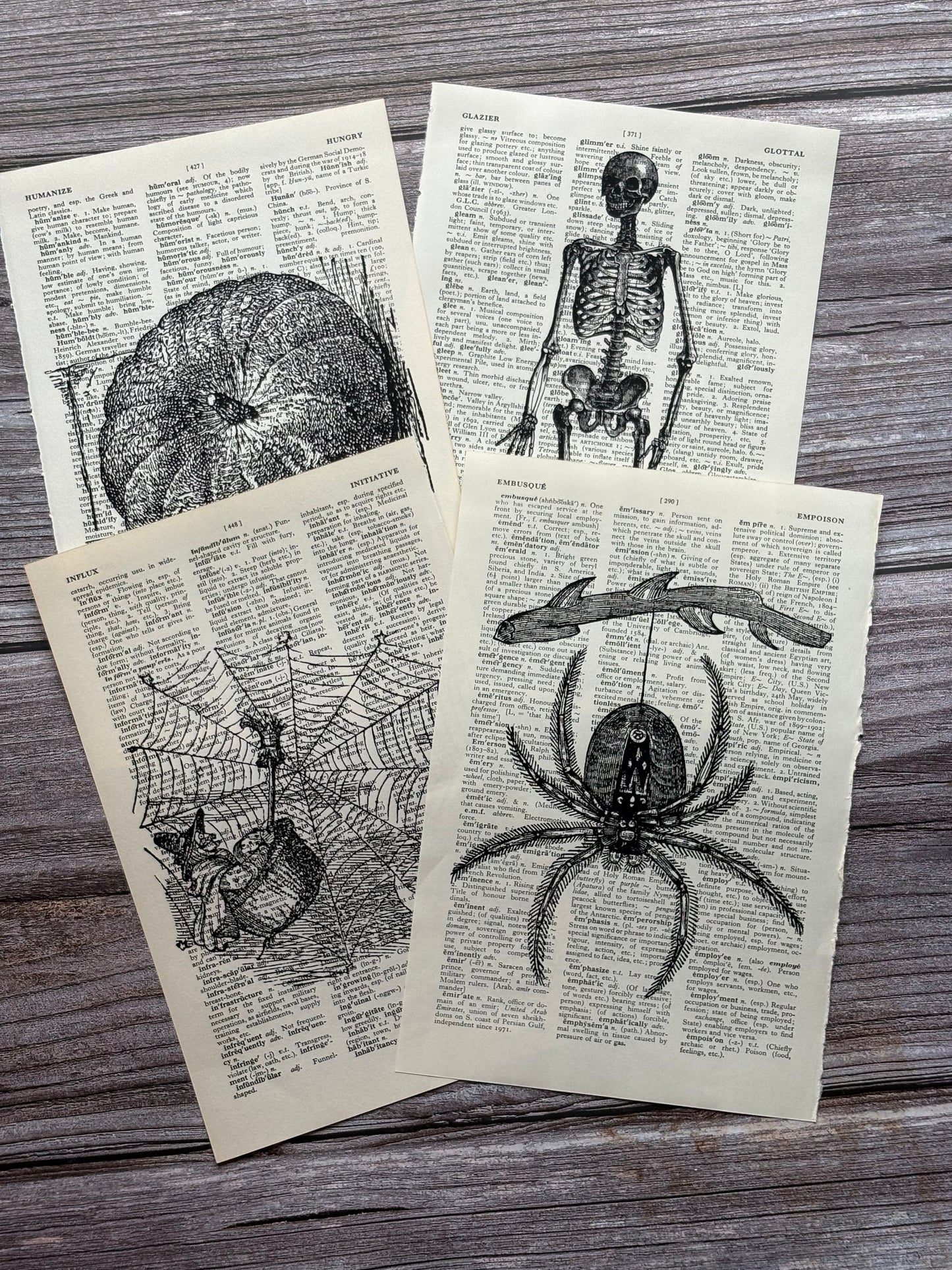 Antique Witchy Halloween Dictionary Page Wall Art | Dark Cottagecore Gothic Prints | Set of 4