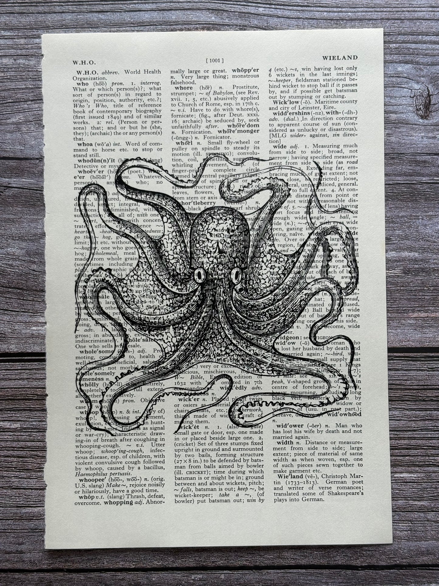 Antique Octopus Dictionary Page Wall Art | Dark Cottagecore Gothic Sea Creature Prints | Set of 3