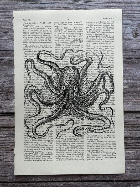 Antique Octopus Dictionary Page Wall Art | Dark Cottagecore Gothic Print