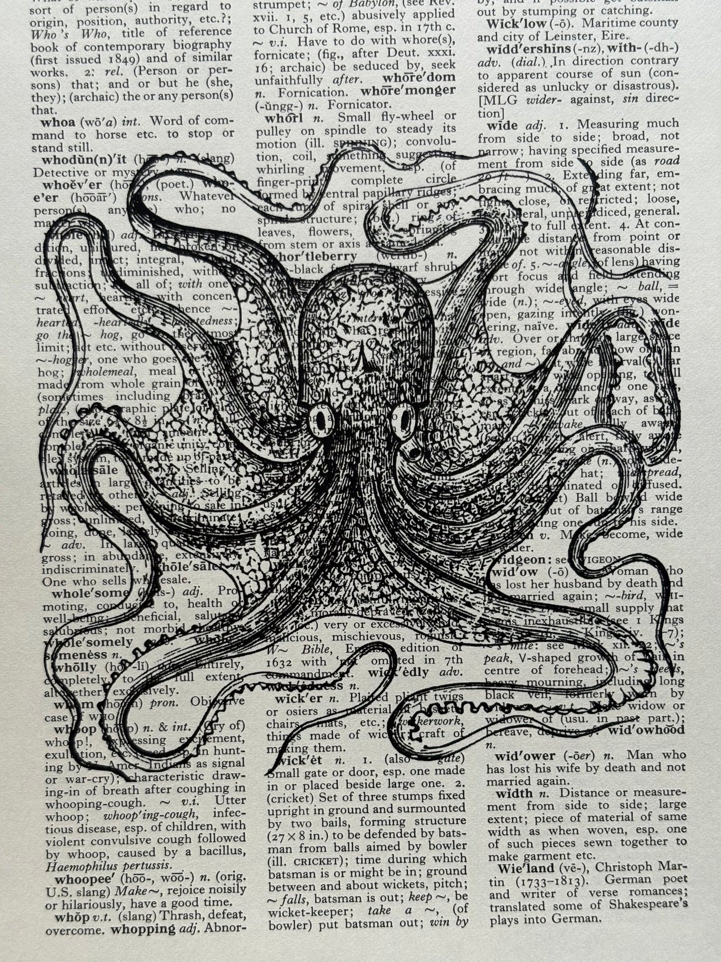 Antique Octopus Dictionary Page Wall Art | Dark Cottagecore Gothic Sea Creature Prints | Set of 3