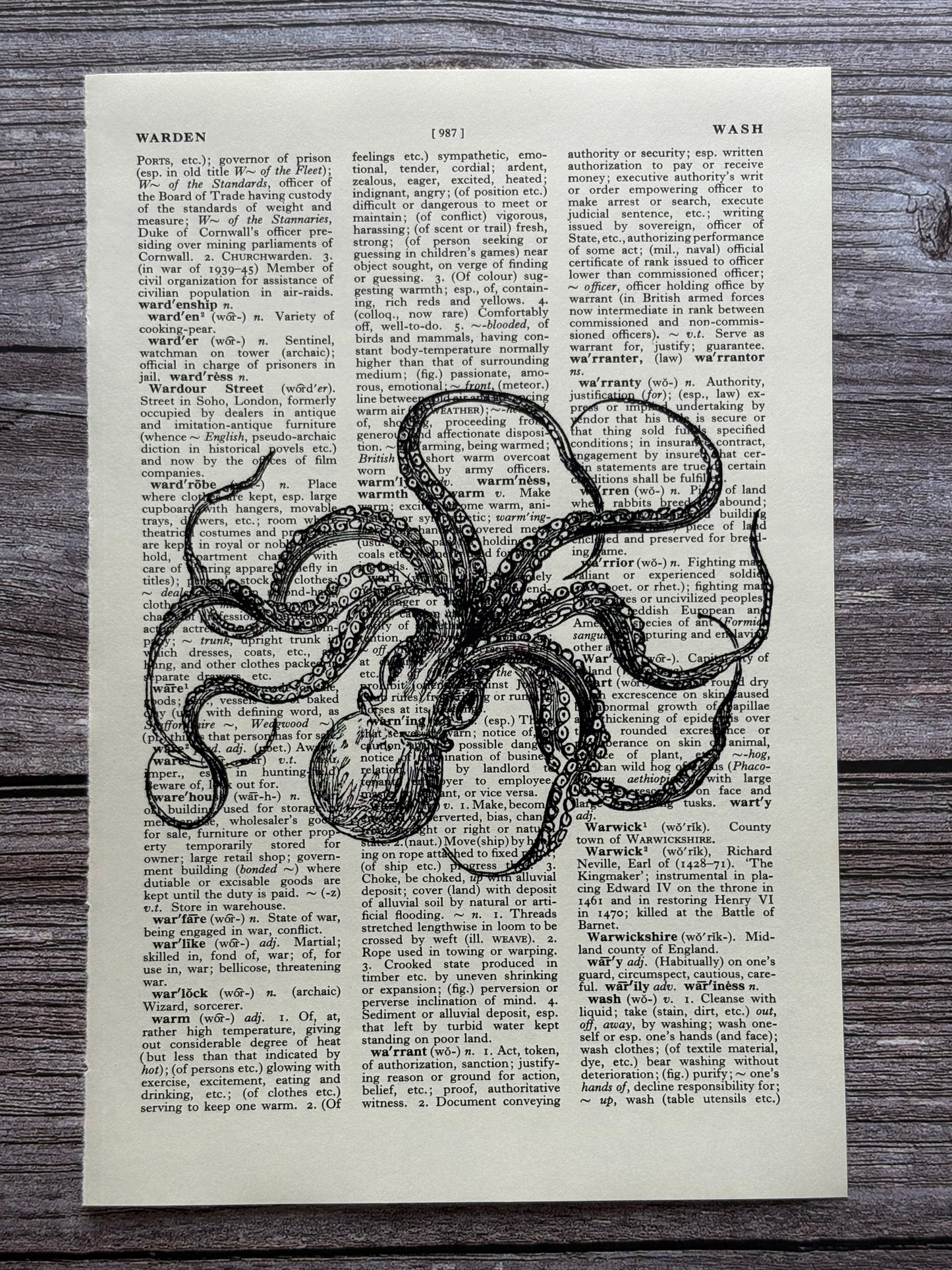 Antique Octopus Dictionary Page Wall Art | Dark Cottagecore Gothic Print