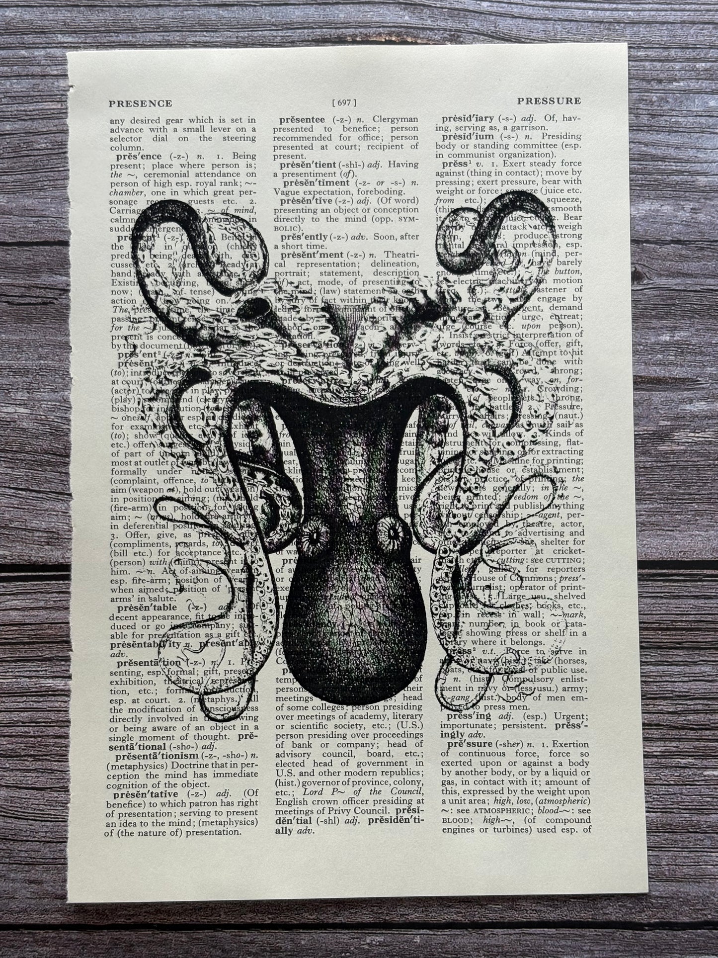 Antique Octopus Dictionary Page Wall Art | Dark Cottagecore Gothic Sea Creature Prints | Set of 3