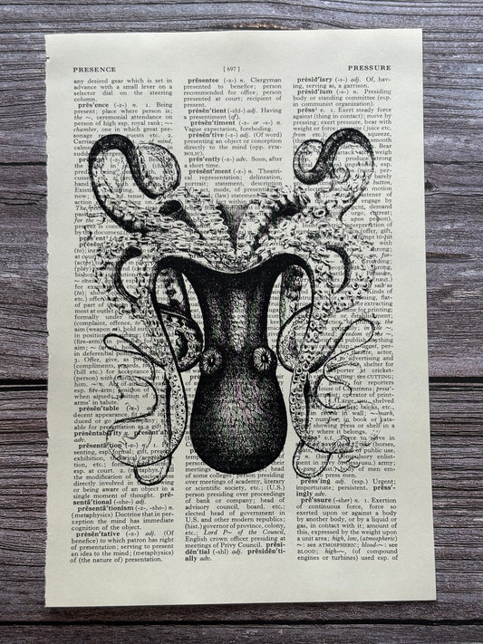 Antique Octopus Dictionary Page Wall Art | Dark Cottagecore Gothic Print
