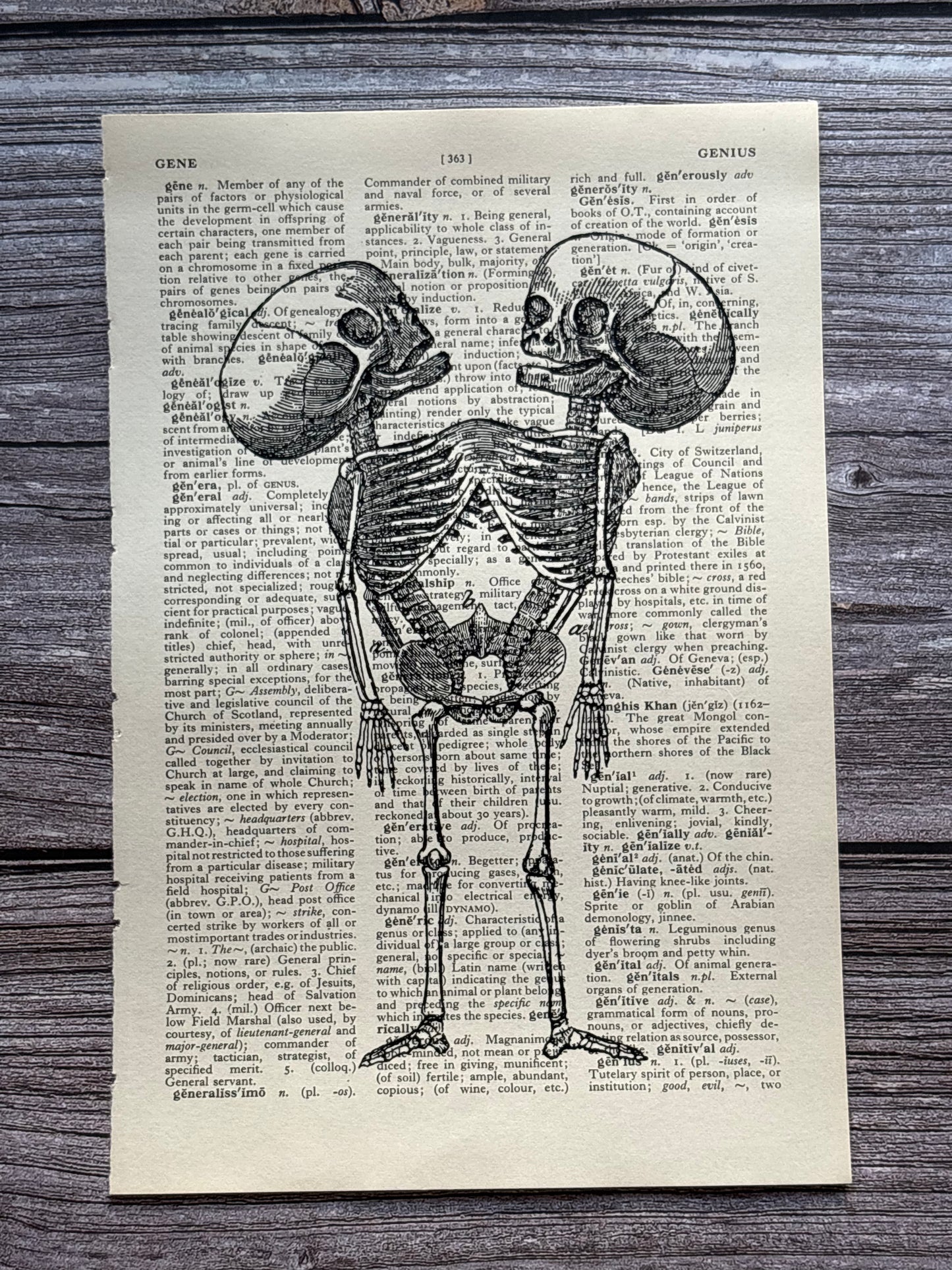 Antique Siamese Twin Skeleton Dictionary Page Wall Art | Dark Cottagecore Gothic Print