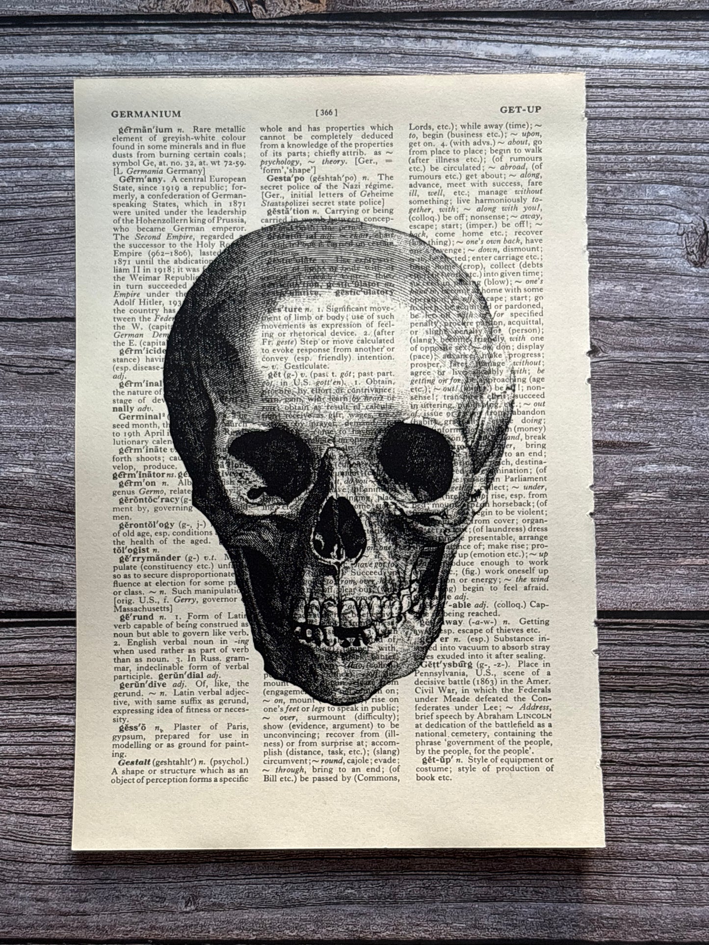 Antique Human Skull Dictionary Page Wall Art | Dark Cottagecore Gothic Print