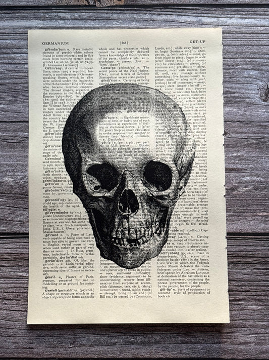 Antique Human Skull Dictionary Page Wall Art | Dark Cottagecore Gothic Print