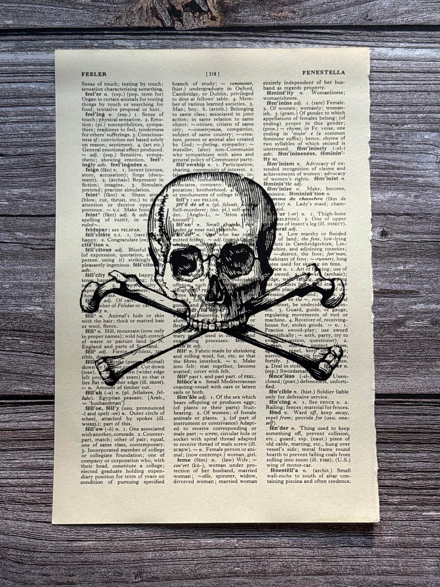 Antique Skull & Crossbones Dictionary Page Wall Art | Dark Cottagecore Gothic Print